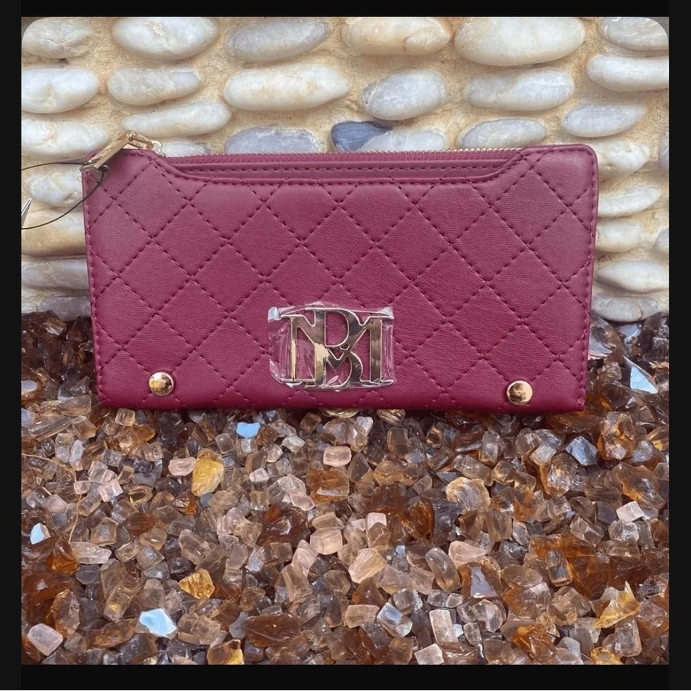 Badgley Mischka Maroon Quilted Wallet with Gold Details